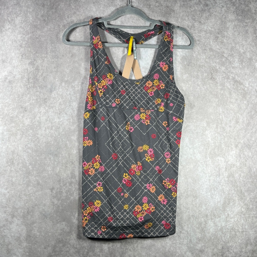 Lole Tank Top Womens XS Gray Floral Racerback Scoop Neck Training Gym Activewear